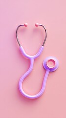 Fototapeta premium Pink stethoscope on a pink background, medical equipment.