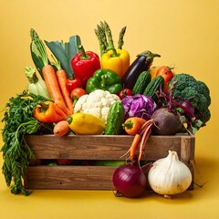 Fresh Harvest - A Colorful Assortment of Vegetables in a Wooden Crate.