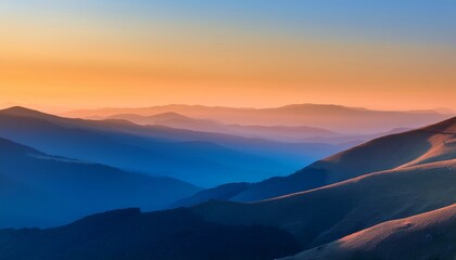 Soft Gradient Landscape Of Orange And Blue Hills In Sunrise Light Ai Generated
