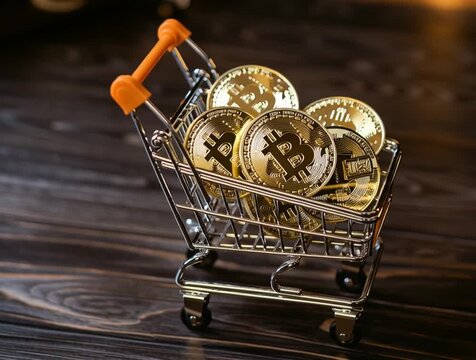 Shopping cart full of bitcoins