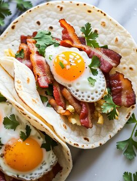 Bacon and fried egg tacos