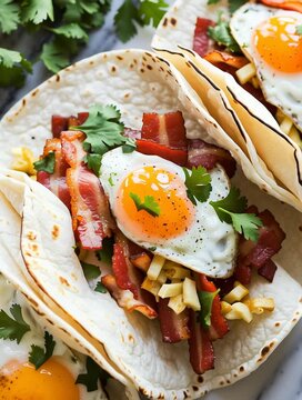 Bacon and fried egg tacos