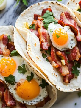 Bacon and fried egg tacos