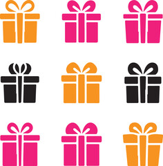 Modern Birthday & Holiday Gift Icons Set - Perfect for E-commerce & Apps
