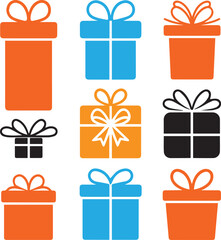 Premium Present & Gift Box Silhouettes Vector Pack (Orange, Blue, Black)

