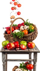 Abundant Harvest - Fresh Vegetables and Fruits in a Wicker Basket.