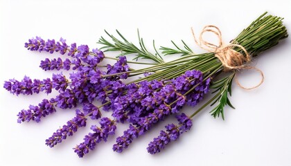 Lavender Sprigs With Purple Flowers Isolated Lavender Flowers On White