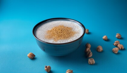 Sattu Sharbat Is An Indian Drink Made From Roasted Black Chickpea Flour Sugar And Water On A Blue Background