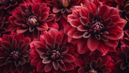 Burgundy Red Dahlia Blooms Background Dark Red And Maroon Dahlia Flowers Close Up Floral Wallpaper