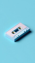 Fototapeta premium Retro cassette tape on a blue background, minimalist design.