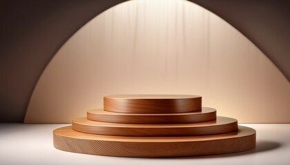 Elegant 3D Wooden Podium With Three Tier Design Suitable For Premium Luxury Product Showcase And High End Branding