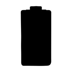 A simple black silhouette of a battery showing the depleted charge level