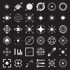 Abstract Space & Sci-Fi Icons: Geometric Planet and Star Vector Set

