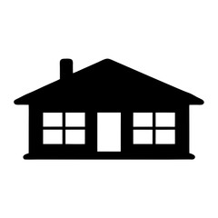 Simple Black and White Silhouette of a House with Windows and Chimney