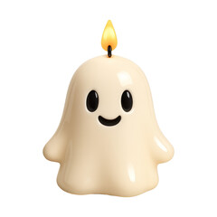 PNG Cute ghost with candle flame.