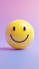 Fototapeta premium Smiling yellow ball on a purple and pink background.