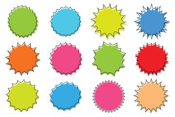 Set of colorful sticker badges collection bright circular shapes in various colors vector illustration modern graphic design concept for labels tags sale icons and playful decor elements