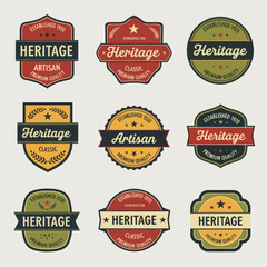 Collection of vintage heritage artisan and classic style badges.