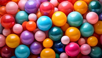 Obraz premium A Vibrant Cluster Of Colorful Spheres Creates A Playful And Dynamic Composition In A Cheerful