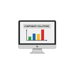 Computer screen displaying corporate solutions with financial growth chart and data visualization.