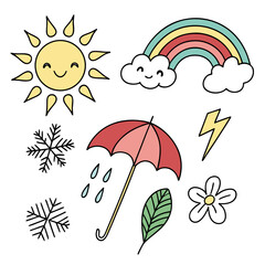 cute doodle icons sun cloud rain rainbow sn.svg