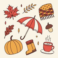 fall icons maple leaf acorn mushroom scarf.svg