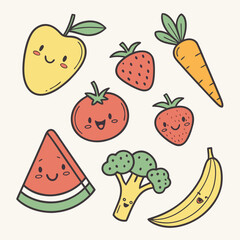 kids doodle icons apple banana orange strawb.svg