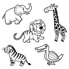 kids doodle icons elephant lion giraffe monk.svg