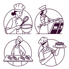 line vector illustrations chef cooking baker k.svg