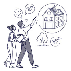 minimal line art couple writing vision board s.svg