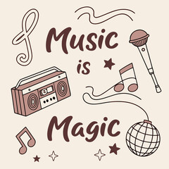 retro doodle icons microphone record cassette.svg