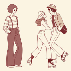 retro aesthetic line characters woman in bell b.svg