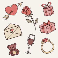 romantic doodle icons heart cupid arrow rose.svg