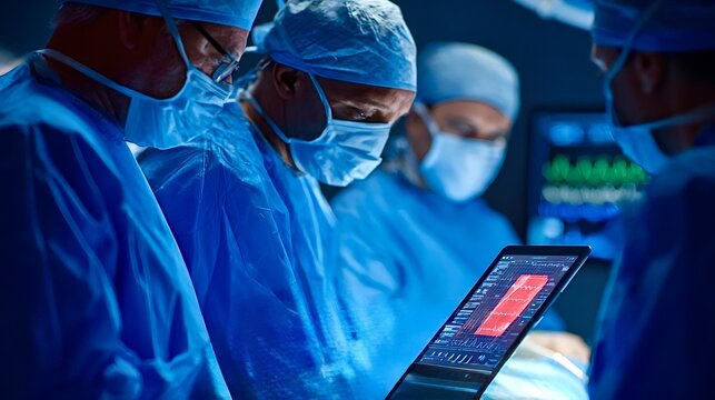 Surgeons performing operation using medical technology in operating room