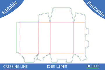 Gable top box die cut template with bleed and crossing lines