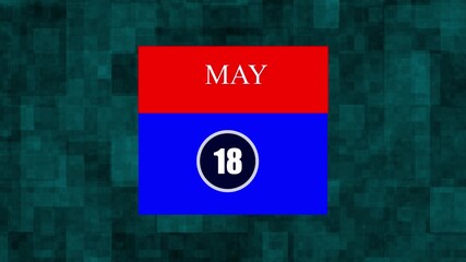 May 18 Calendar Date Icon Design Concept, Modern Day and Month Page Template with Red and Blue Background, Daily Schedule and Reminder Illustration