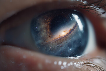 Fototapeta premium Eye reflecting a galaxy captures the beauty of the universe in incredible detail