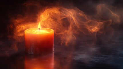 Hyperrealistic candle smoke drifting through a narrow beam of light creating atmospheric mood and delicate texture with soft illumination for serene minimalist and artistic composition