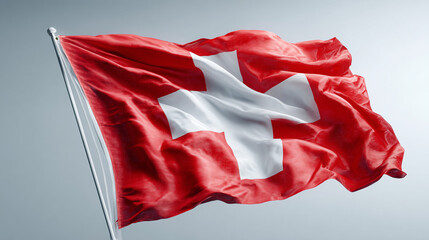 swiss flag waving in the wind on bright background switzerland helvetia schweiz suisse svizzera