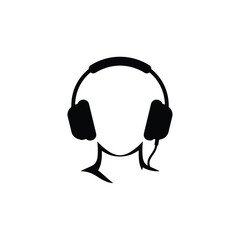 Headphones on Human Silhouette &mdash; Black Vector Music Listening Concept Icon