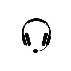 Fototapeta premium Call Center Headset with Microphone — Minimal Black Vector Silhouette Icon