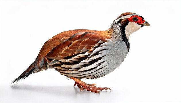 Red Legged Partridge Or Chukar Partridge Isolated On A White Background