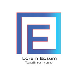 Modern E Letter Logo Vector: Geometric Monogram in Blue Gradient with Rectangular Frame for Technology, Corporate Identity, and Digital Branding.