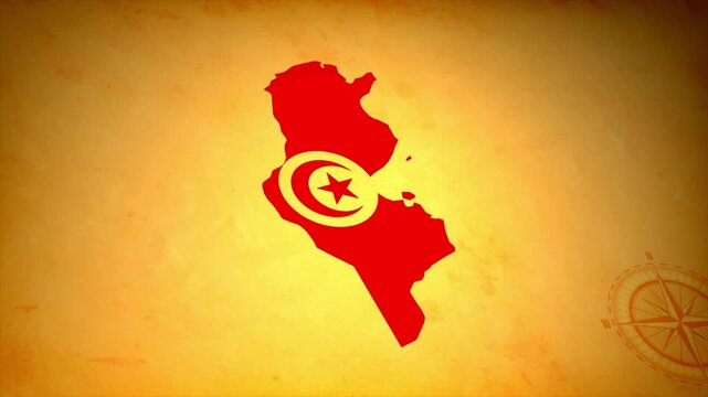 Animated Map of Tunisia with Flag in Body Isolated on Vintage Background