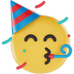 Partying Face 3d render icon in cartoon plastic style minimal isolated on transparent white background	
