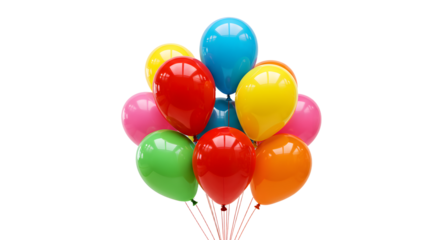 Colorful bunch of helium balloons isolated on black background for celebration and party decoration