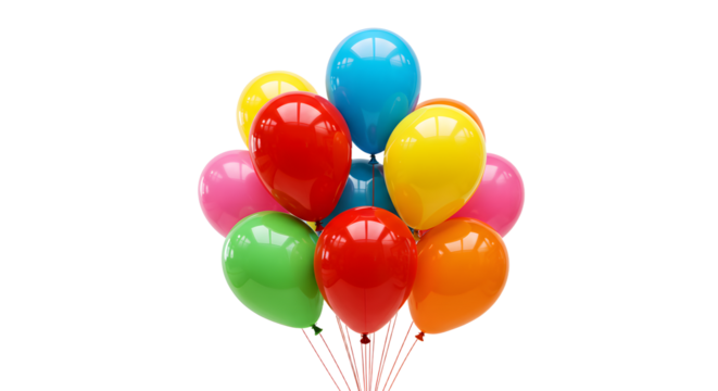 Colorful bunch of helium balloons isolated on black background for celebration and party decoration