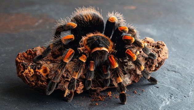 Striking Portrait of a Mexican Red Knee Tarantula on Rock.