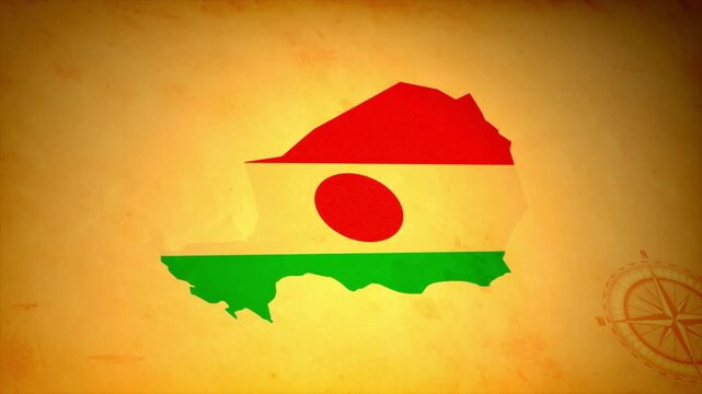 Animated Map of NIGER with Flag in Body Isolated on Vintage Background