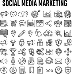 Social Media Marketing Line Icons: Modern  Minimalist Design